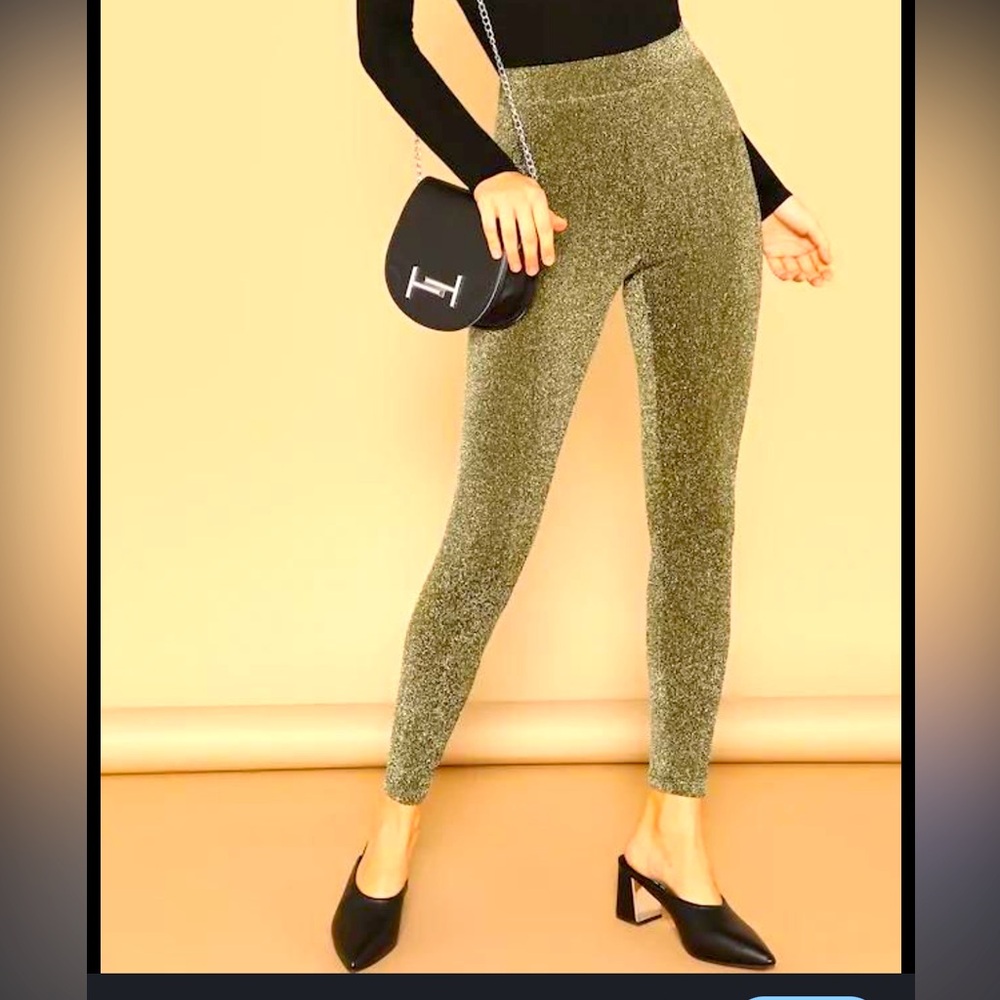 Gold sparkle pants straight leggings